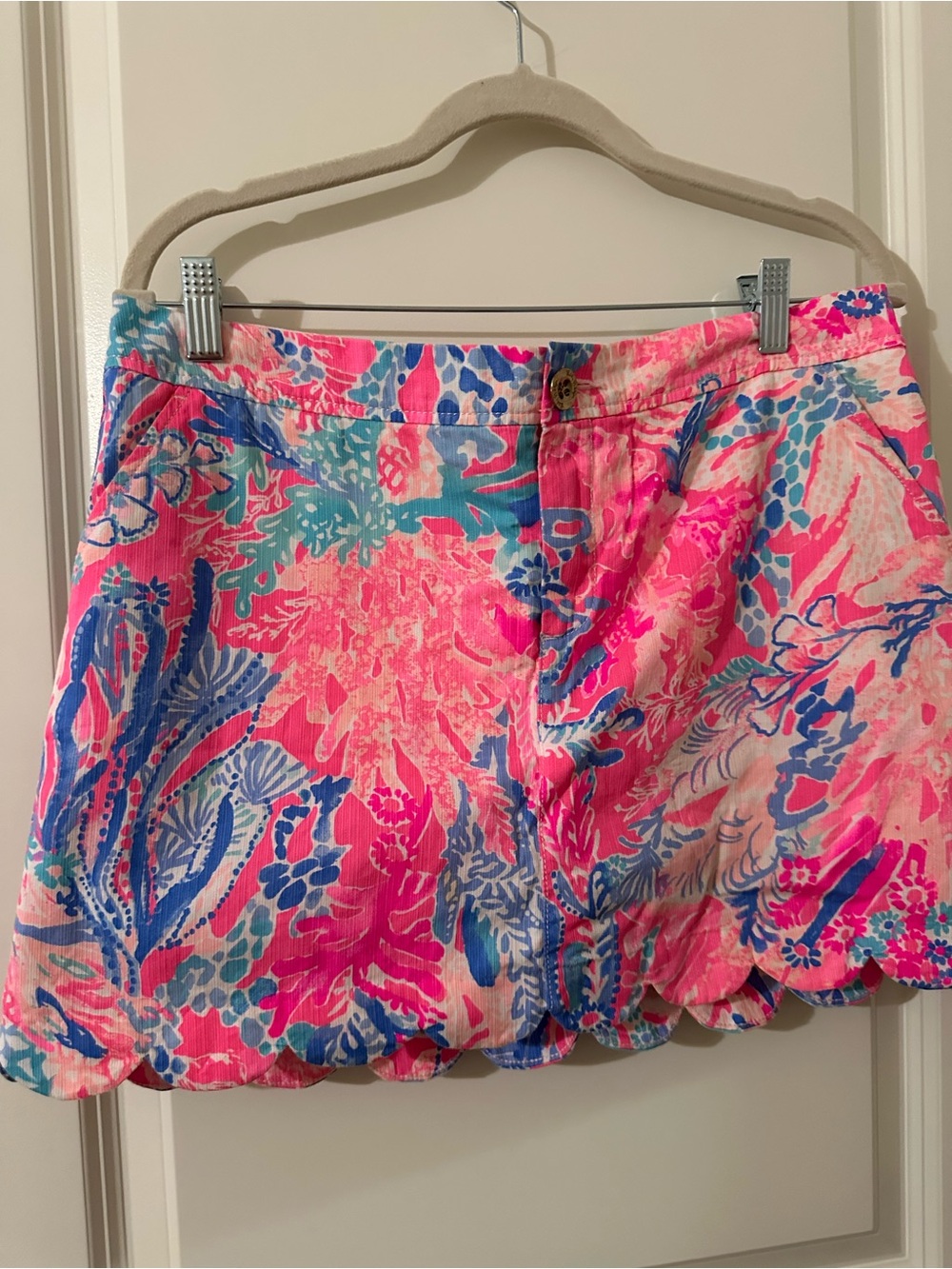 Lilly Pulitzer Pink & Blue Floral Scallop-Hem Mini Skirt